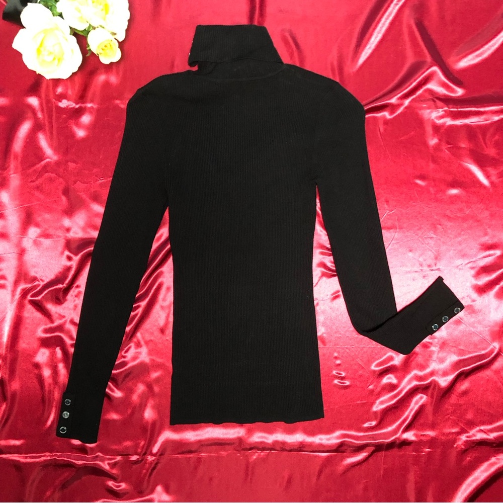 White House Black Market (WHBM) Black Button Detail Turtleneck Sweater - Picture 8 of 9